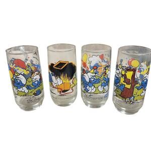 Vintage Smurf Collectible Glasses Peyo Hardees Set Of 4 1982 & 1983 - LN
